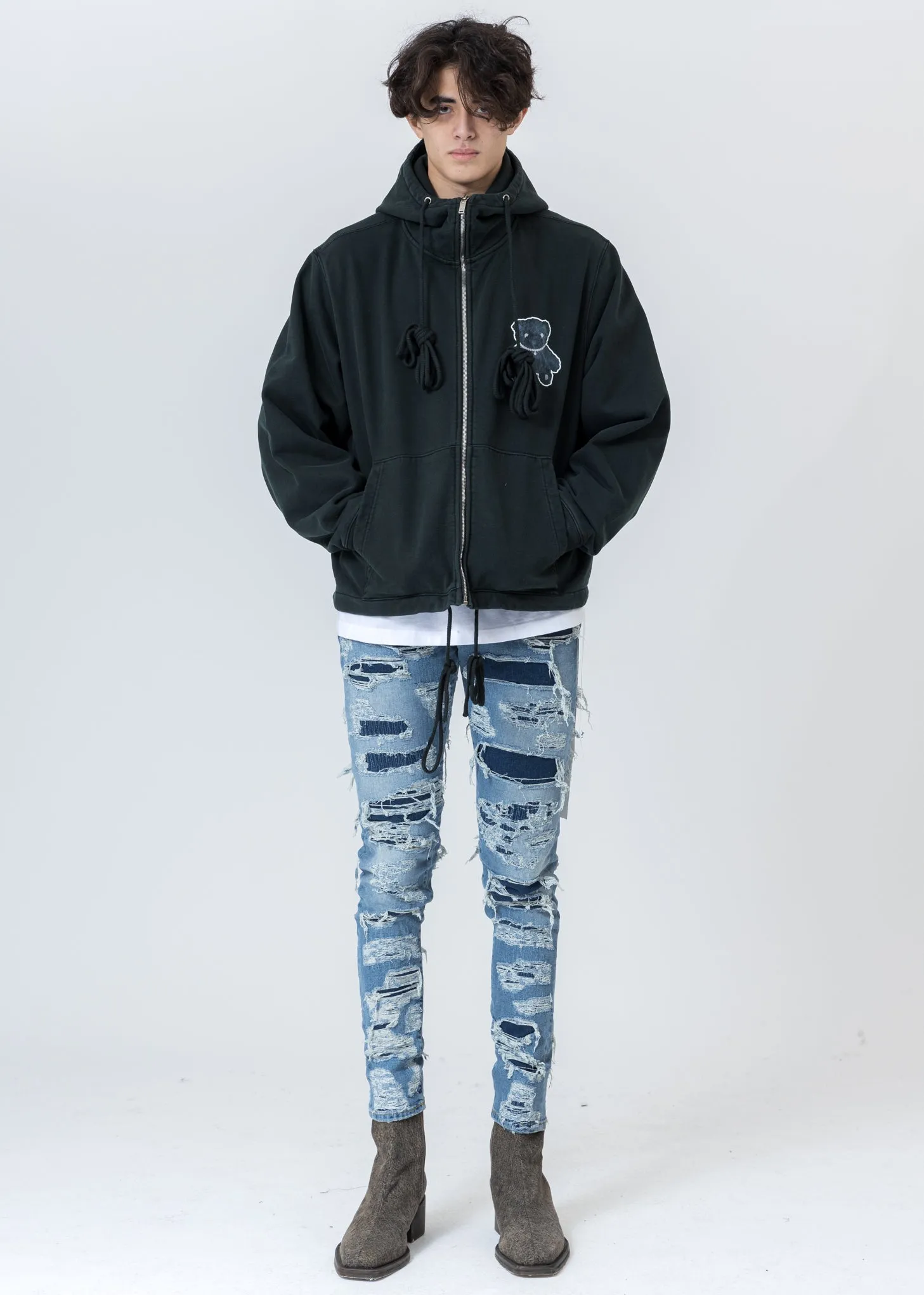 Dark Green Pearl Necklace Teddy Zip-Up Hoodie (Reflect)