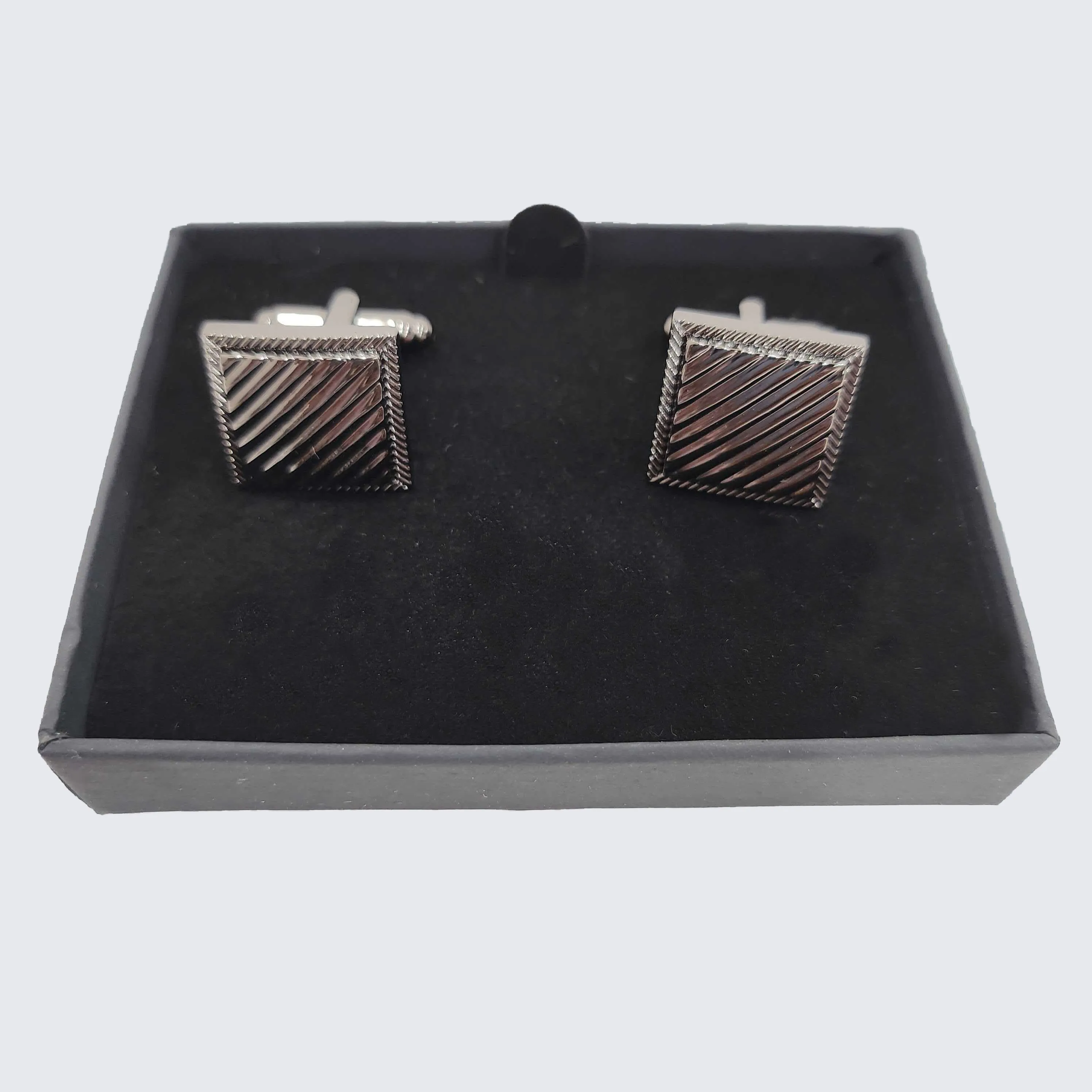 Diagonal Engraved Gun Metal Rhodium Cufflinks