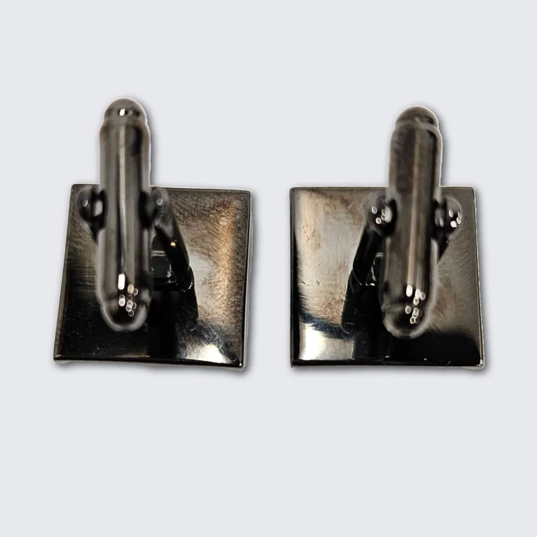 Diagonal Engraved Gun Metal Rhodium Cufflinks
