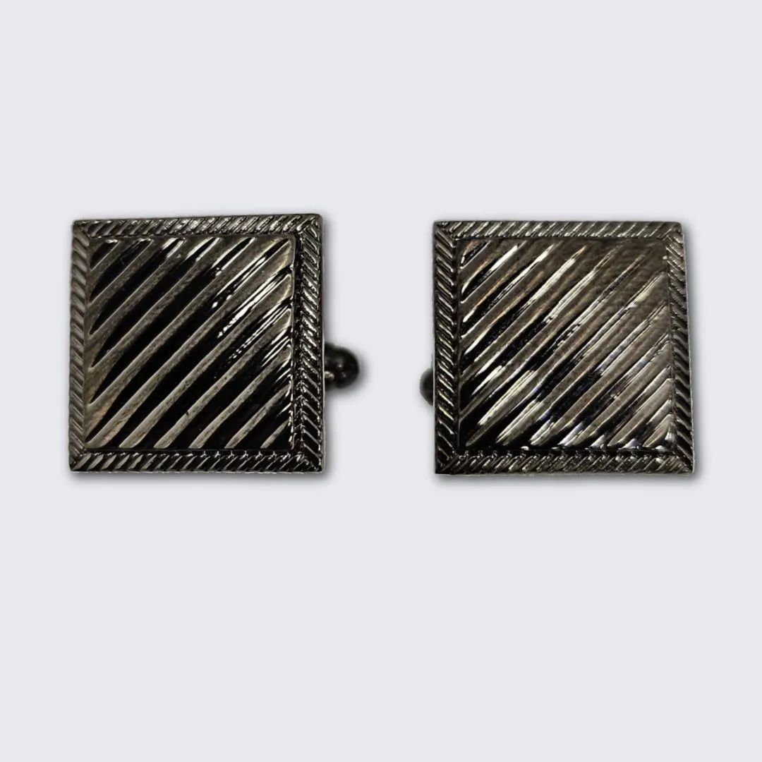 Diagonal Engraved Gun Metal Rhodium Cufflinks