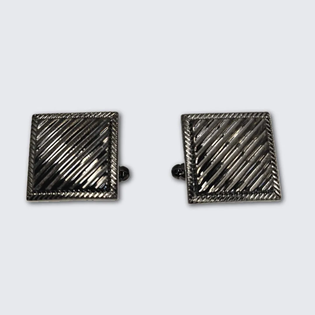 Diagonal Engraved Gun Metal Rhodium Cufflinks