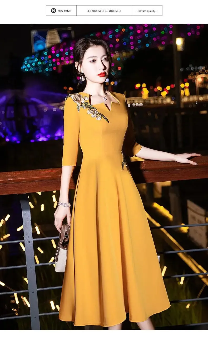 Elegant Embroidery Solid Dresses Vintage Reunion Women's Clothing Graphic Square Collar Spring Summer Thin Knee Skirts Skinny