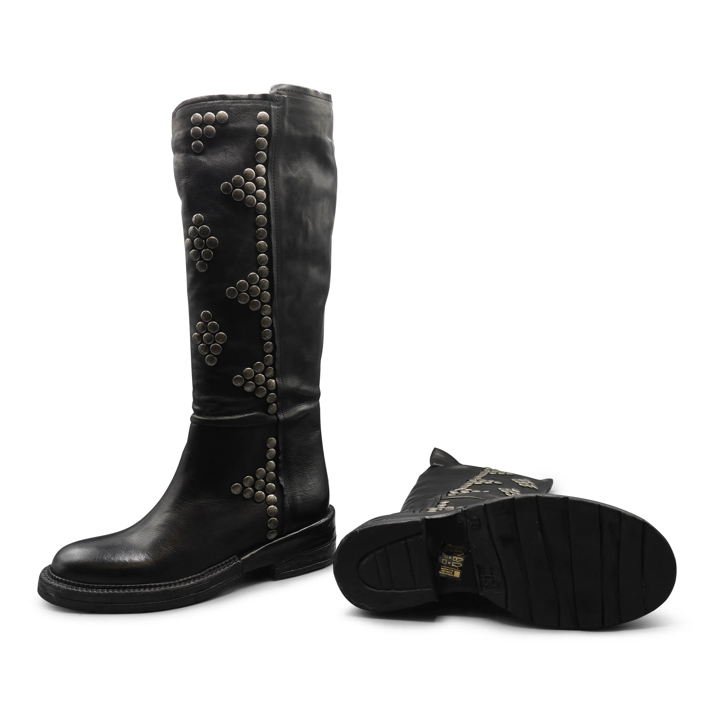 F659K2 - Black Knee High Boot With Studs