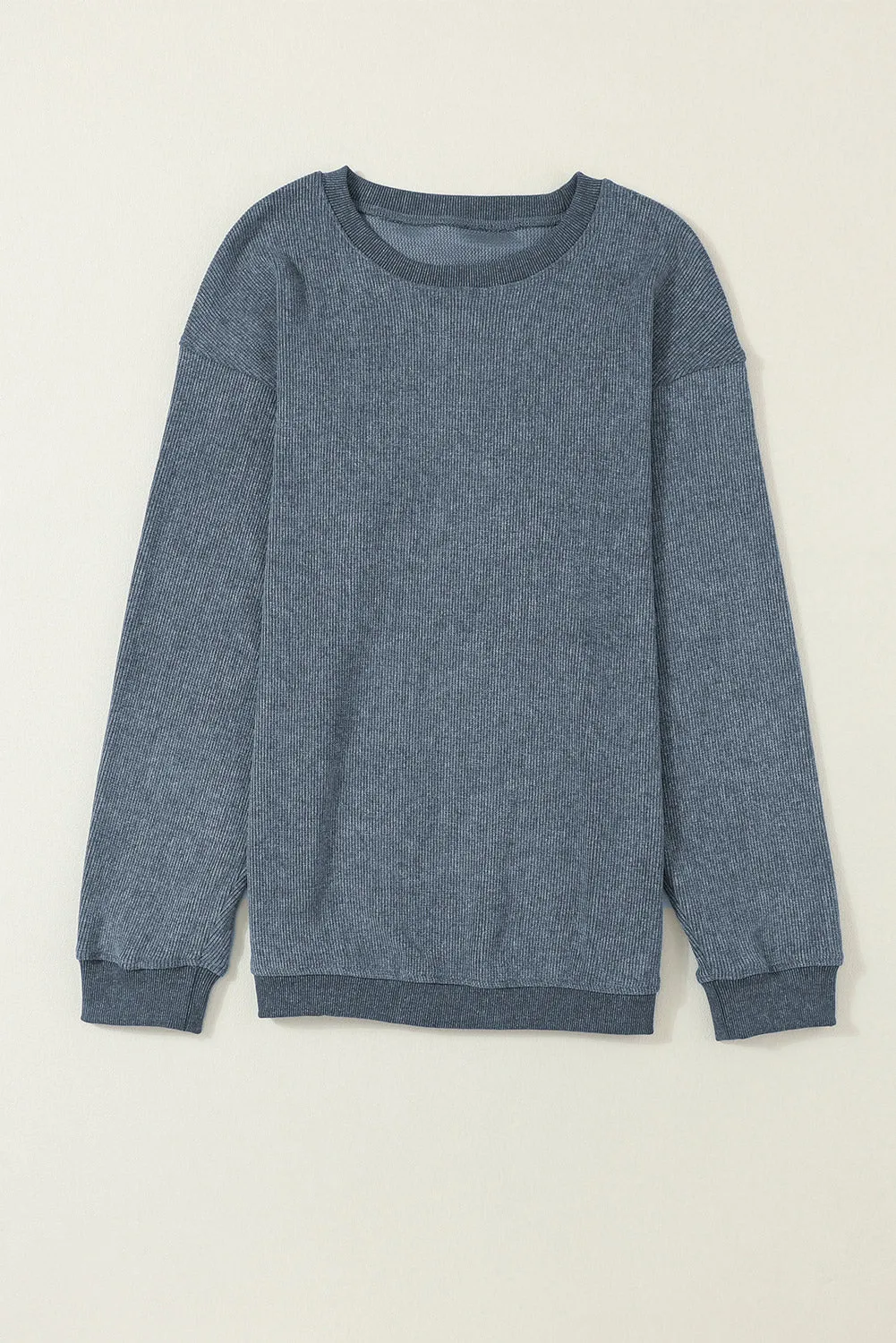 Faith Solid Ribbed Knit Round Neck Pullover Sweatshirt