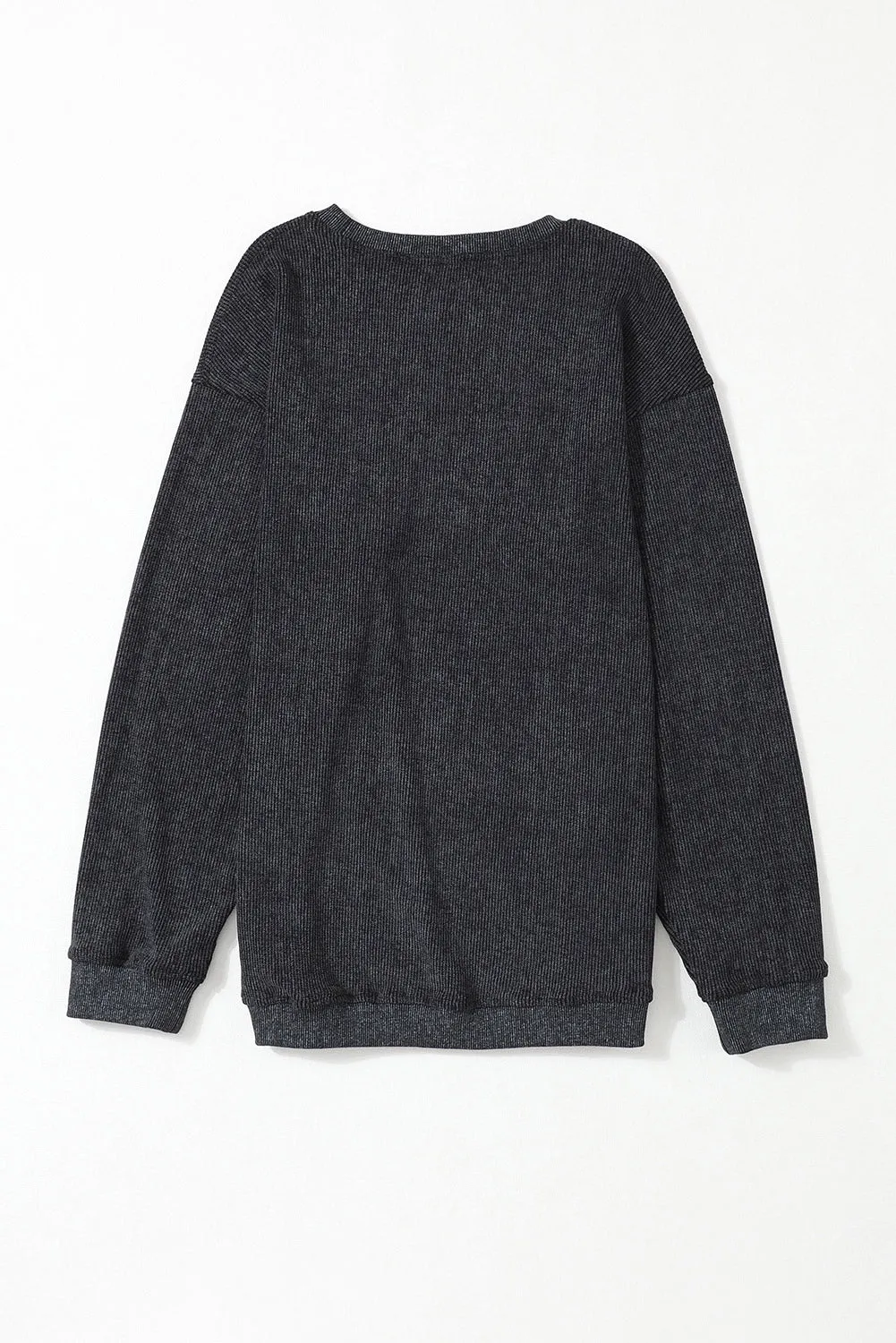 Faith Solid Ribbed Knit Round Neck Pullover Sweatshirt