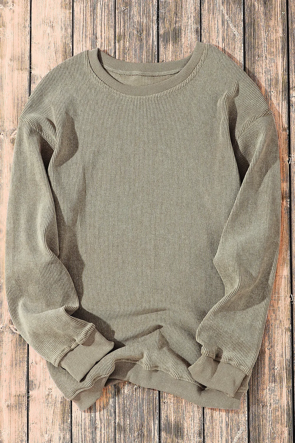 Faith Solid Ribbed Knit Round Neck Pullover Sweatshirt