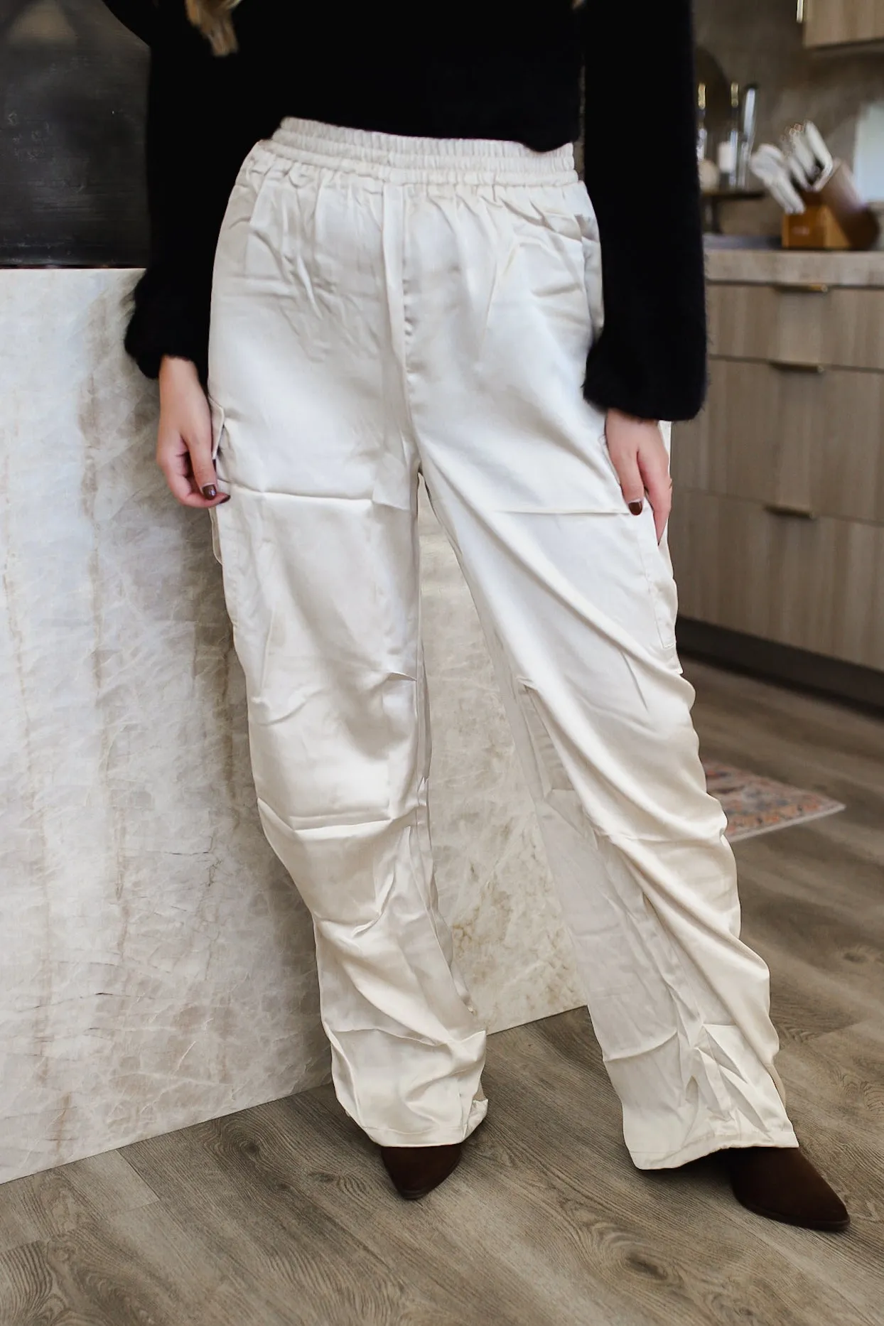 Fashion Protocol Satin Cargo Pants - Alpaca