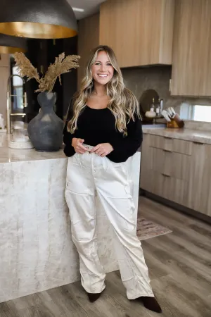 Fashion Protocol Satin Cargo Pants - Alpaca