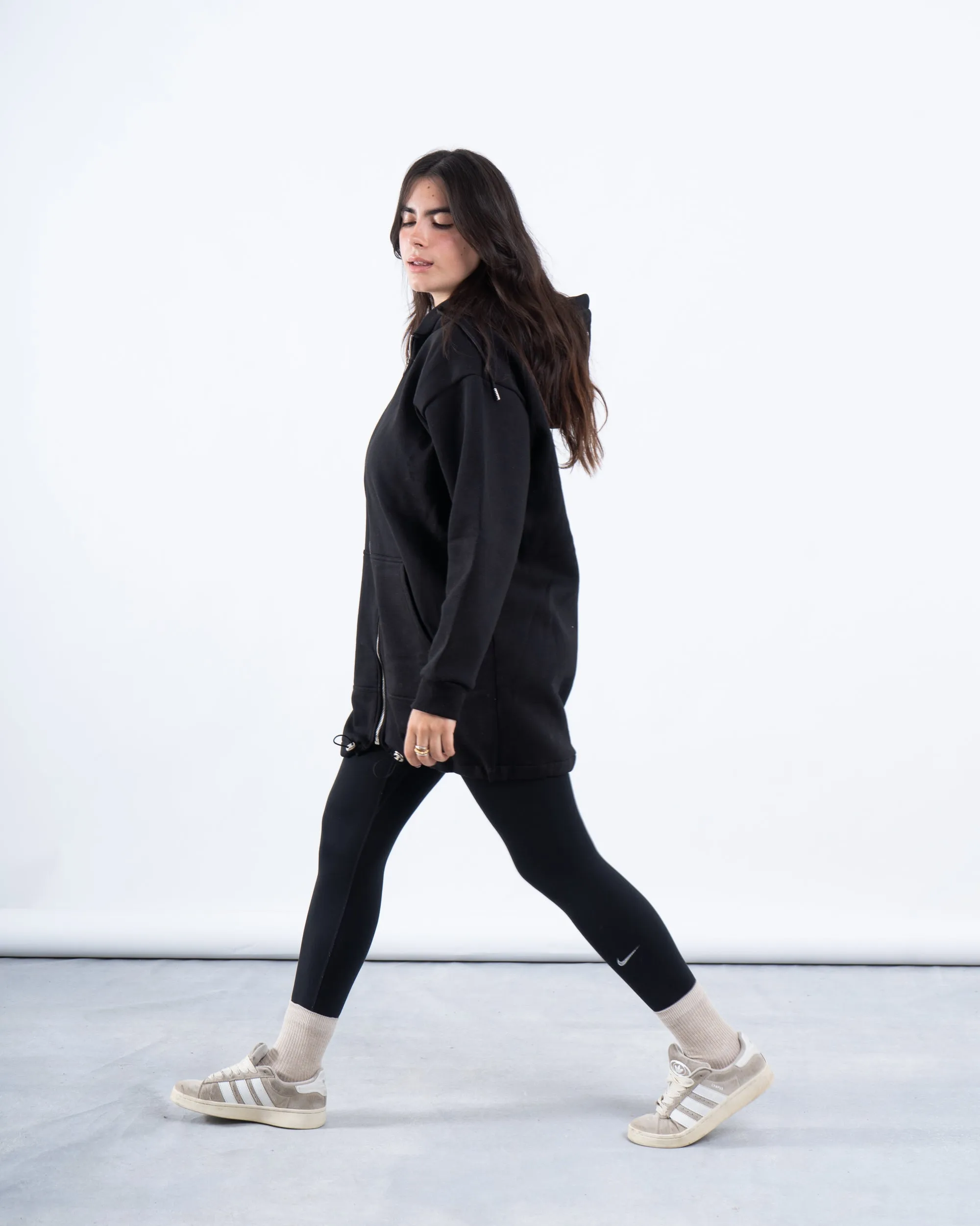 Fleece-Lined Long Zip-Up Hoodie