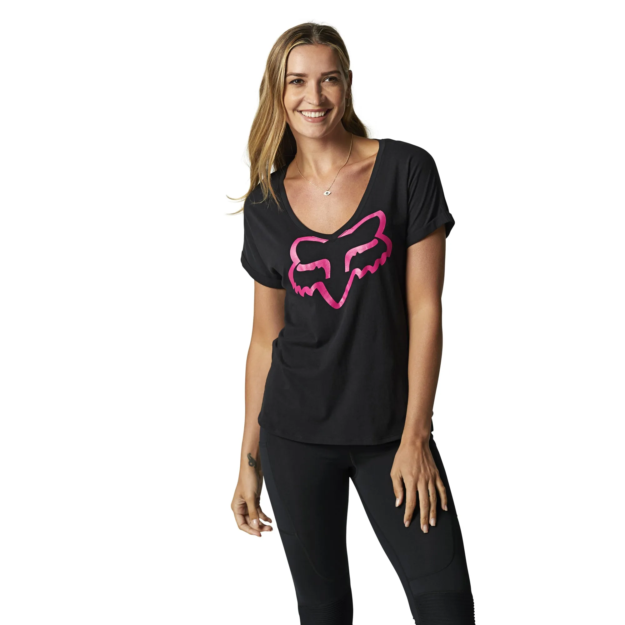 Fox Racing Womens Boundary SS Top T-Shirt Black/Pink