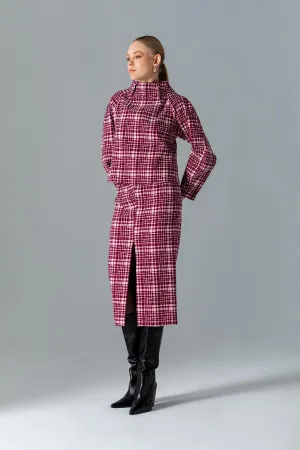 Gingham Pattern Stand Collar Blouse Cherry