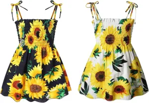 Girl's Ditsy Floral Print Ruffle Hem Cam Dress Spaghetti Strap Rainbow Mini Casual Dresses for Summer