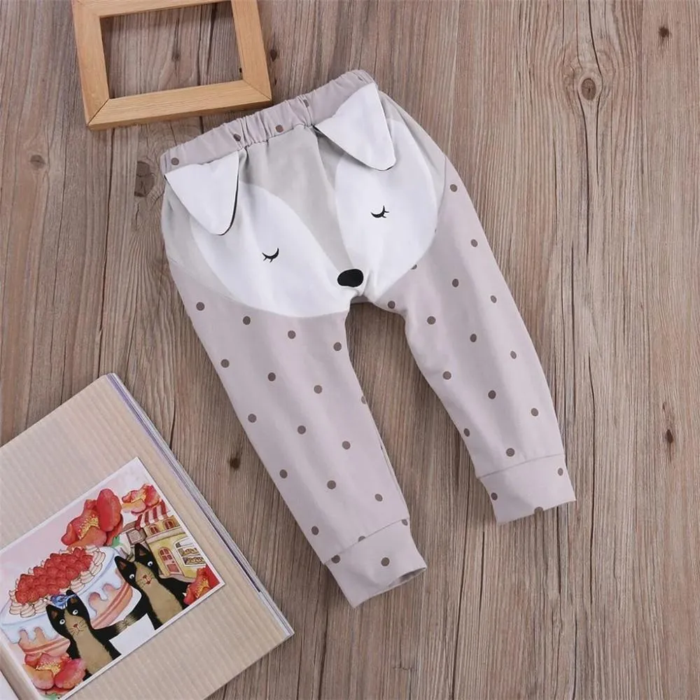 Girls Elastic Waist Polka Dot Animal Pants