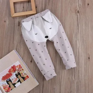 Girls Elastic Waist Polka Dot Animal Pants