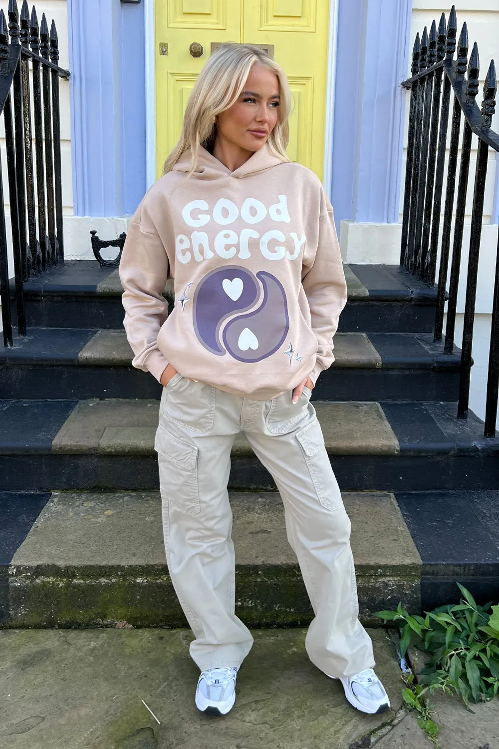 Good energy stone printed relaxed hoodie