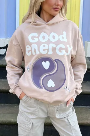 Good energy stone printed relaxed hoodie