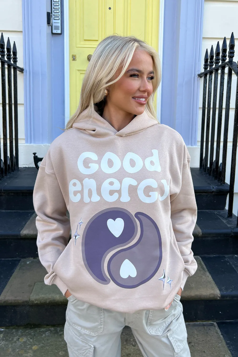 Good energy stone printed relaxed hoodie