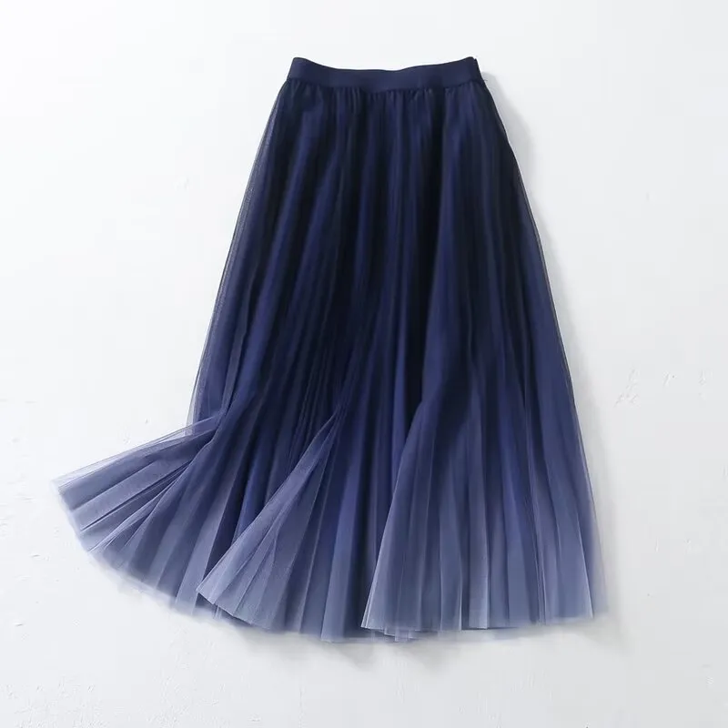 Gradient Color Large Swing Skirt Korean Women Clothing Summer Pastoral Mesh Skirt
