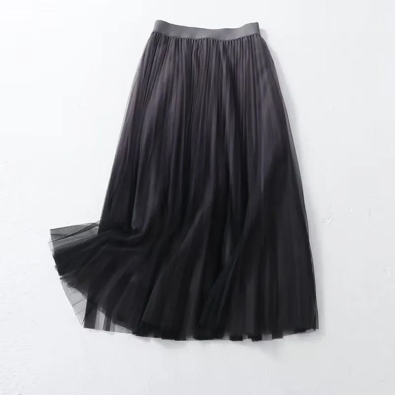 Gradient Color Large Swing Skirt Korean Women Clothing Summer Pastoral Mesh Skirt