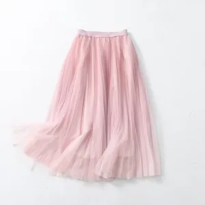 Gradient Color Large Swing Skirt Korean Women Clothing Summer Pastoral Mesh Skirt