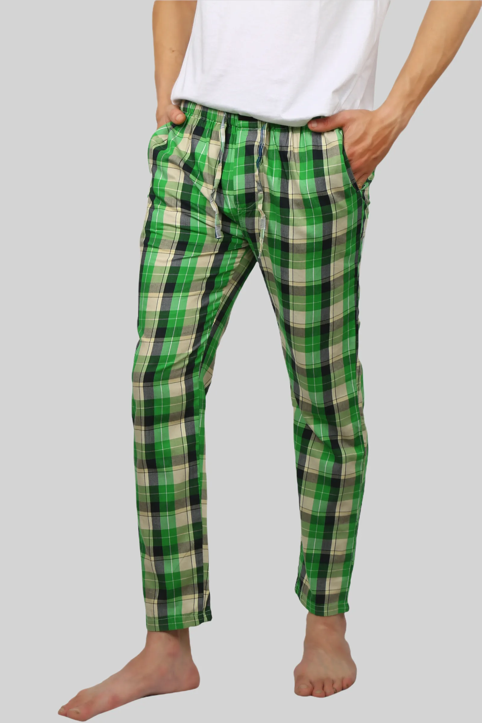 Green soft and super comfortable checkered pajamas for men