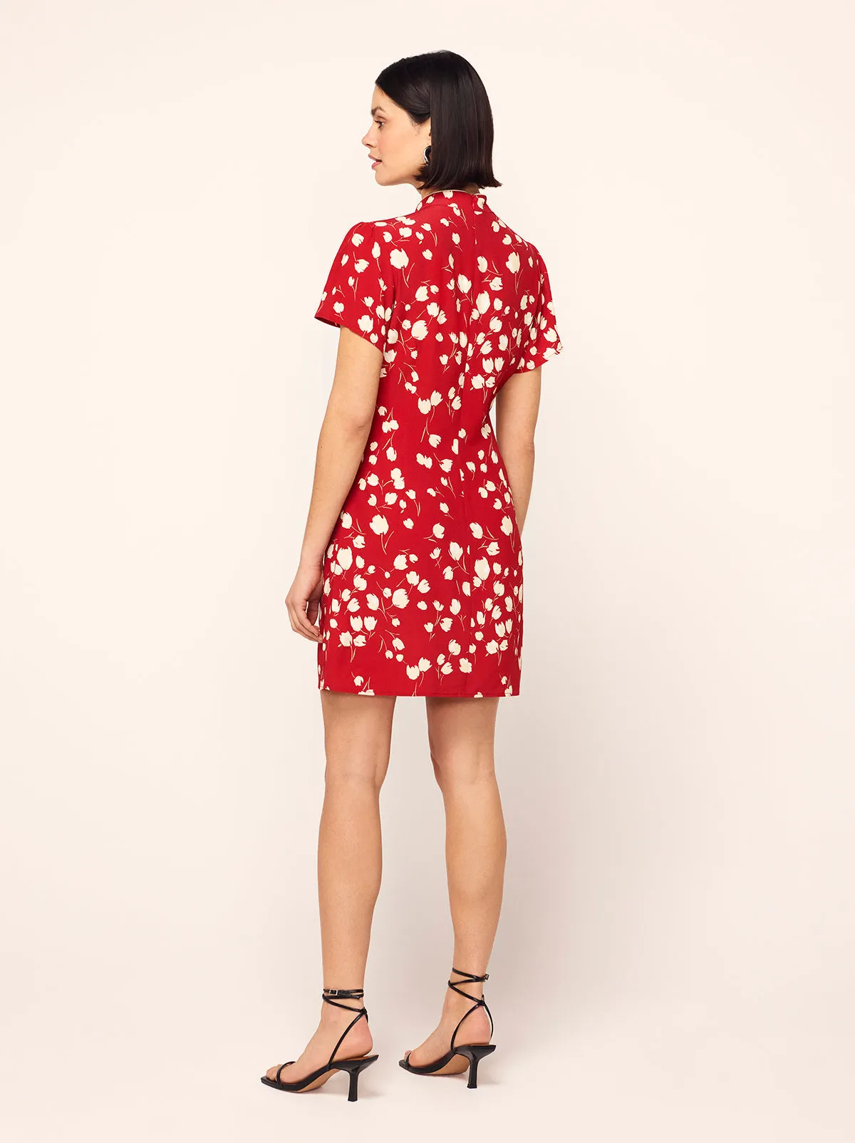 Harlow Red Scattered Tulip Print Mini Dress