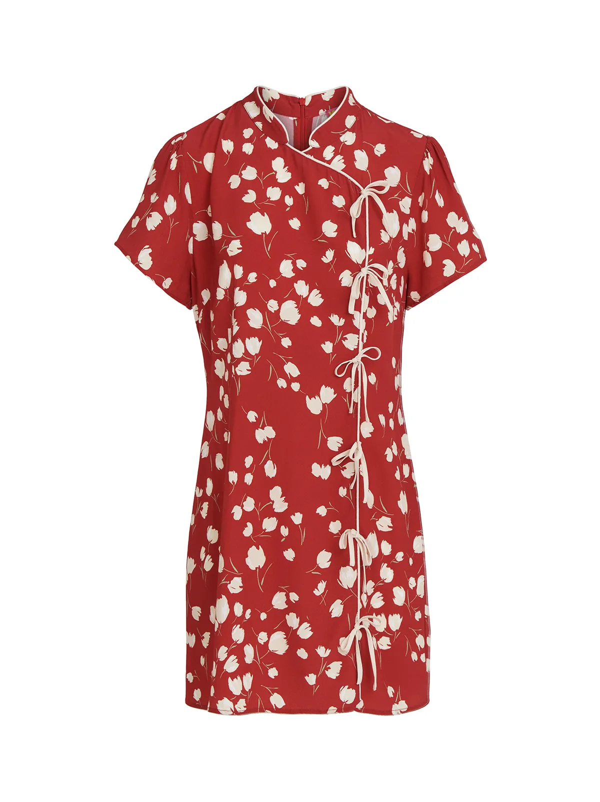 Harlow Red Scattered Tulip Print Mini Dress