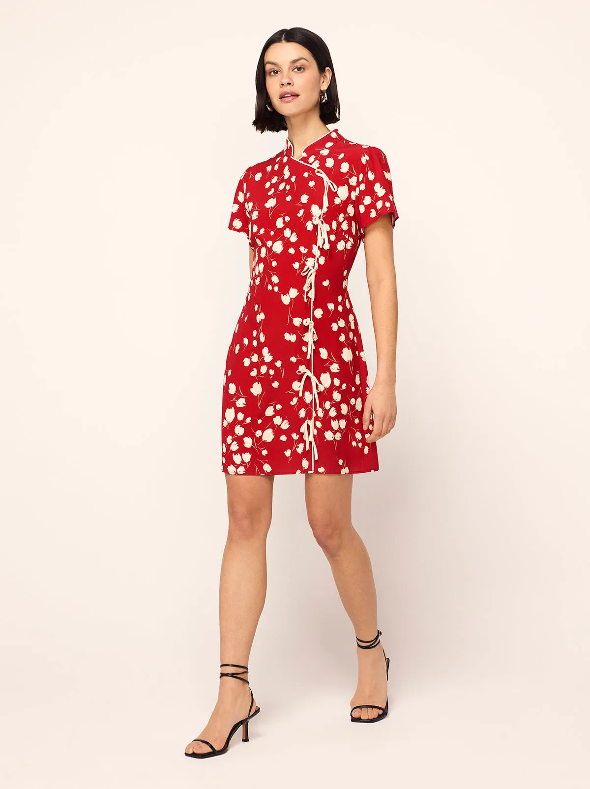 Harlow Red Scattered Tulip Print Mini Dress