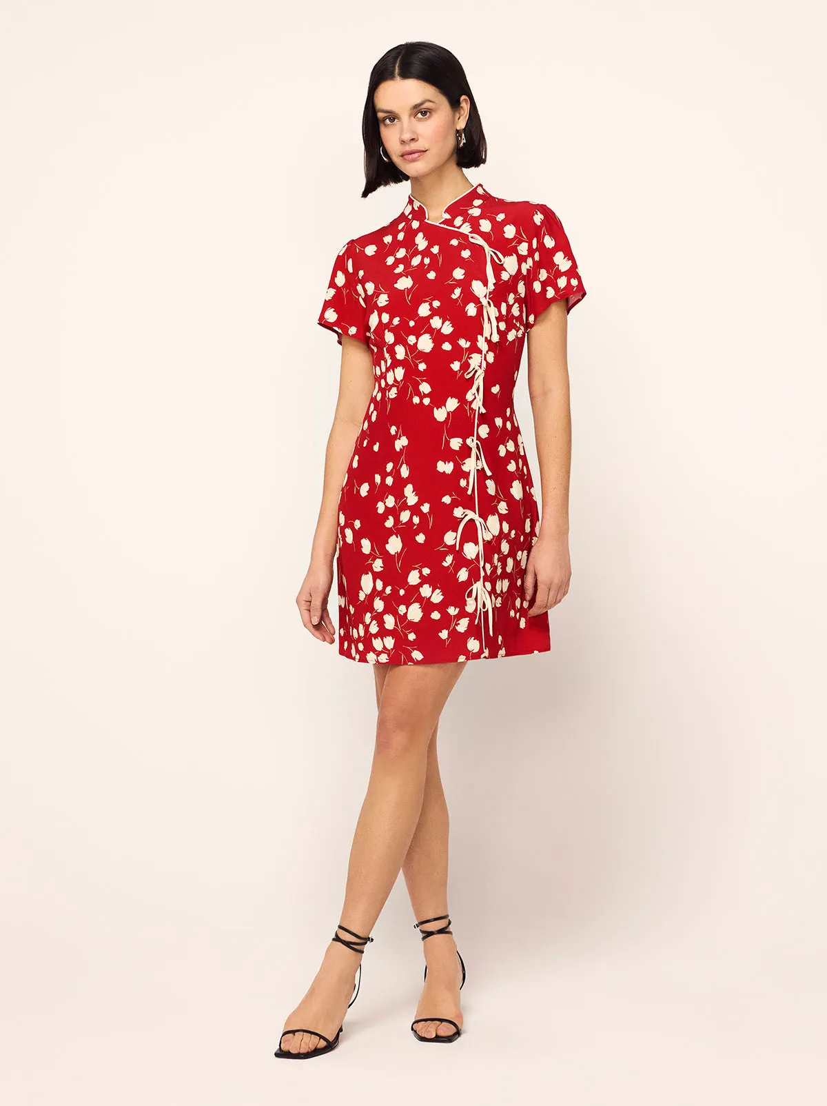 Harlow Red Scattered Tulip Print Mini Dress