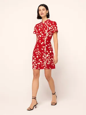 Harlow Red Scattered Tulip Print Mini Dress