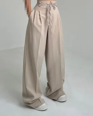 High Waist Tied Detail Work Dress Pants Casual Pocket Design Pants