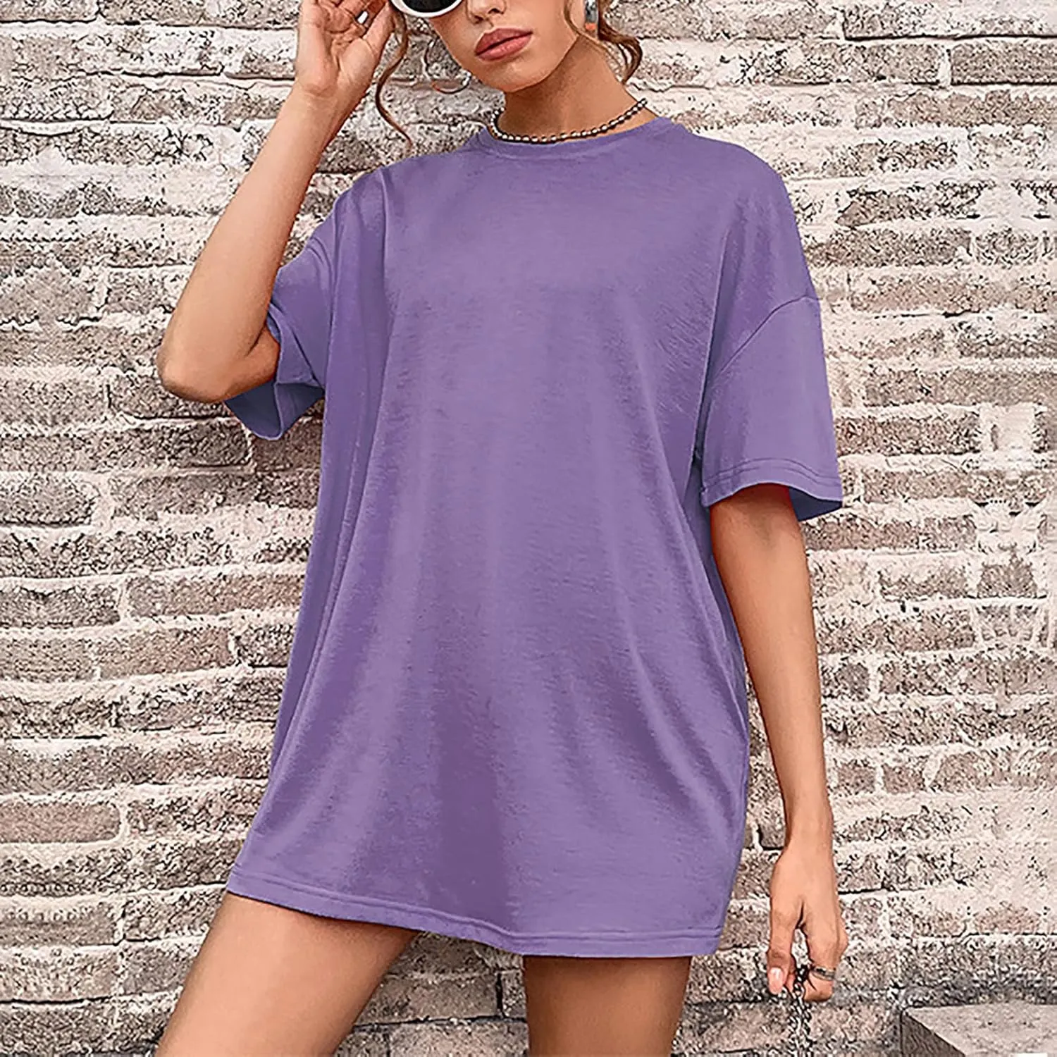 hlysgo Summer Mini Dress for Women Casual Loose Fit Short Sleeve Crew Neck T-Shirt Dresses Trendy Ladies Short Tunic Dress