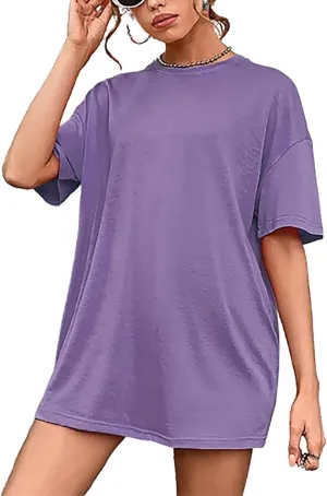 hlysgo Summer Mini Dress for Women Casual Loose Fit Short Sleeve Crew Neck T-Shirt Dresses Trendy Ladies Short Tunic Dress