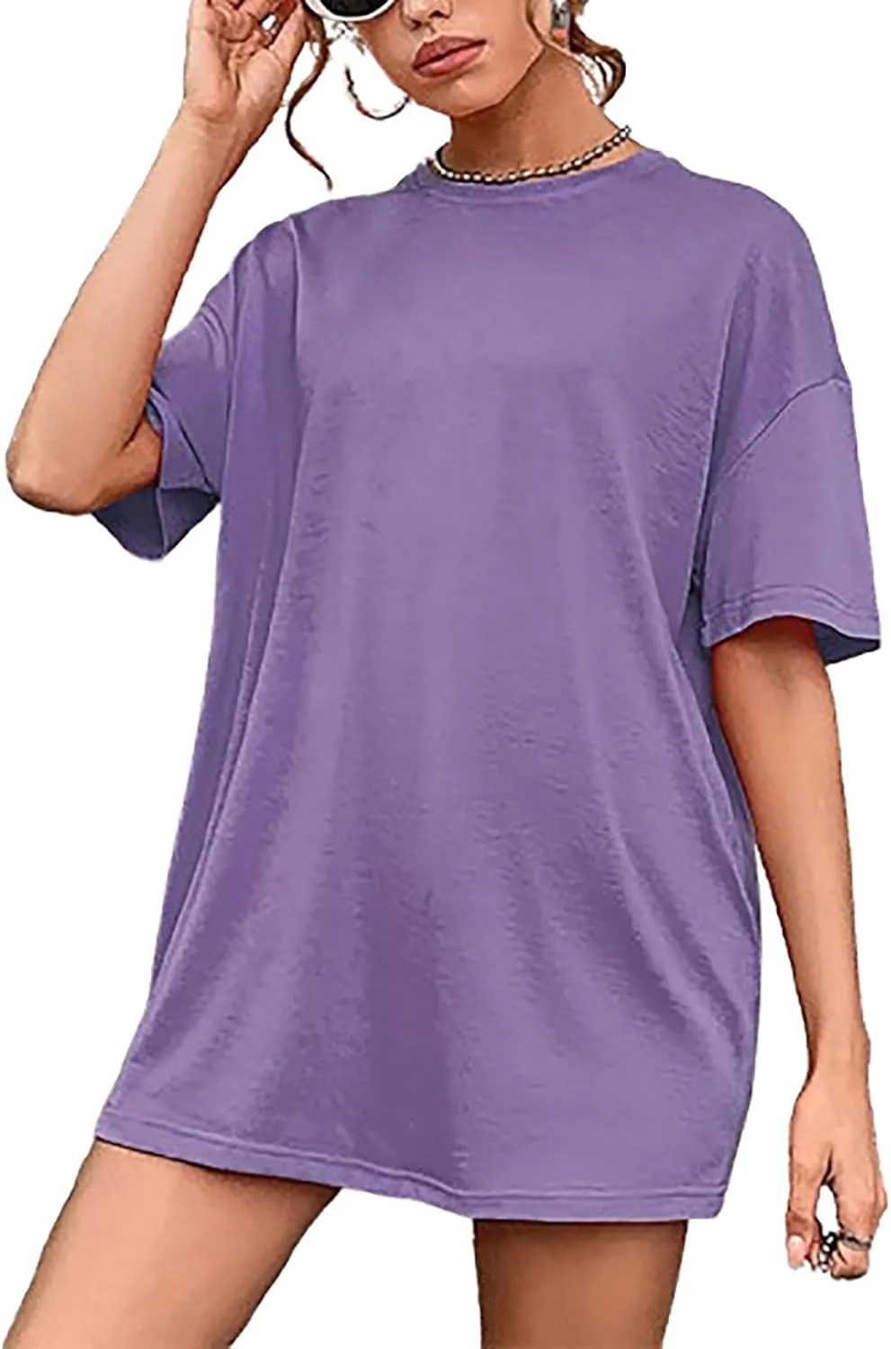 hlysgo Summer Mini Dress for Women Casual Loose Fit Short Sleeve Crew Neck T-Shirt Dresses Trendy Ladies Short Tunic Dress