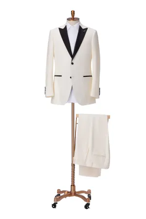 Ivory Tuxedo w/ Black Accents - Super 110s, 100% Wool