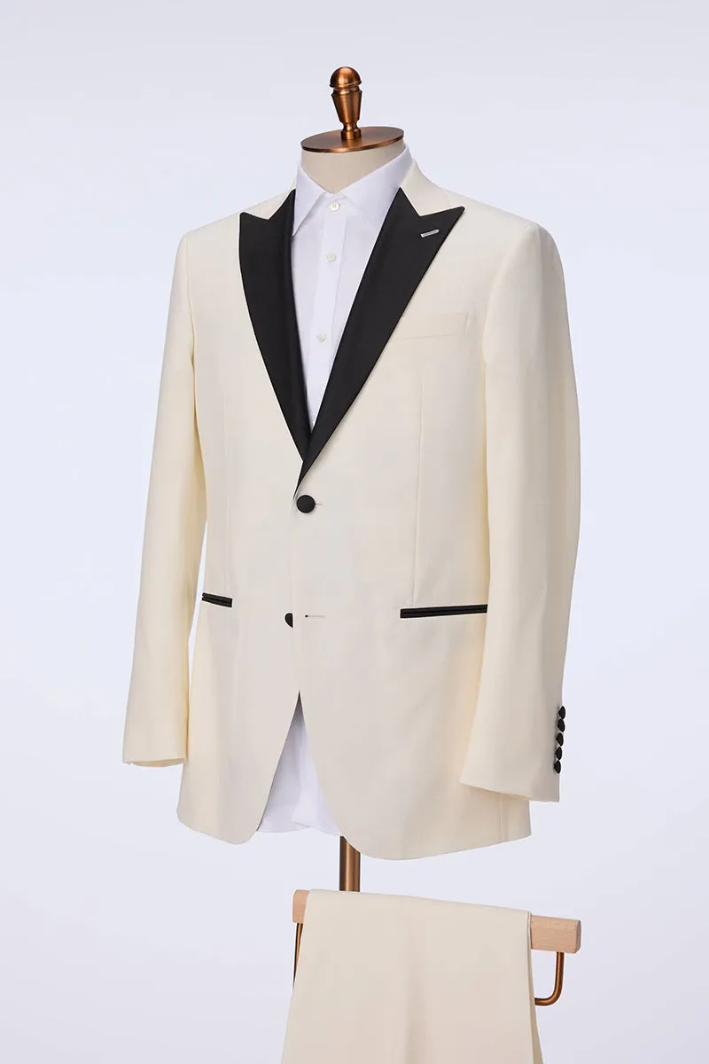 Ivory Tuxedo w/ Black Accents - Super 110s, 100% Wool
