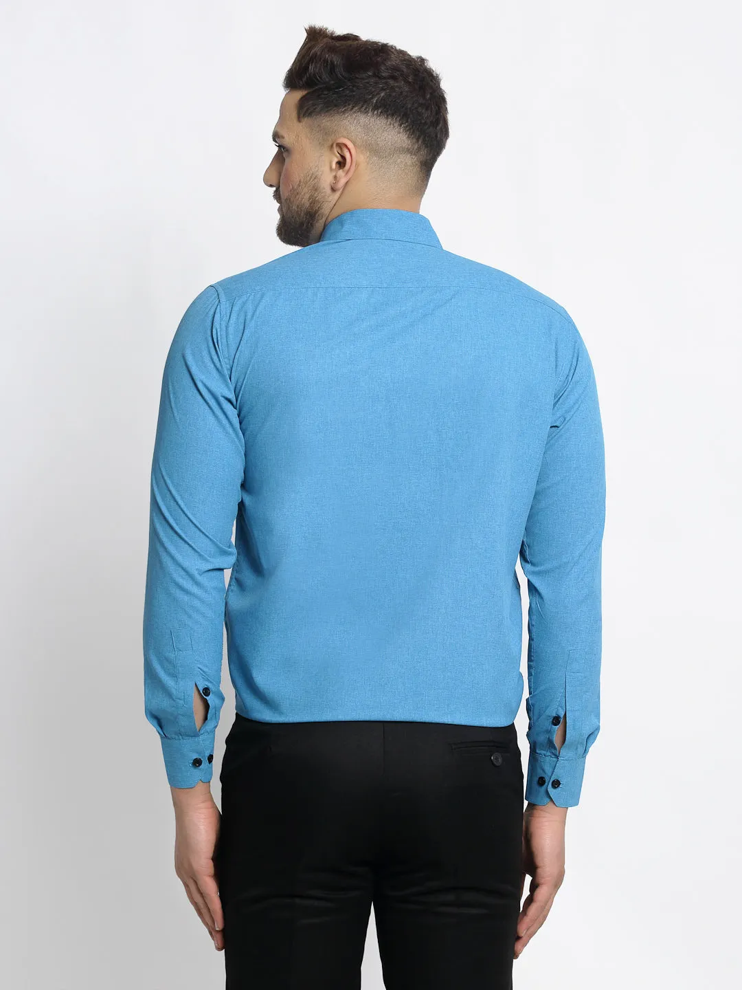 Jashvi Blue Men's Cotton Solid Button Down Formal Shirts