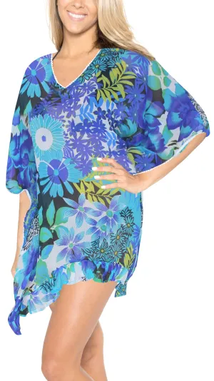 LA LEELA Sleep Short Sleeve Women Nightgowns Soft Nights Sleepwear Dress US 8-14 Blue_F996