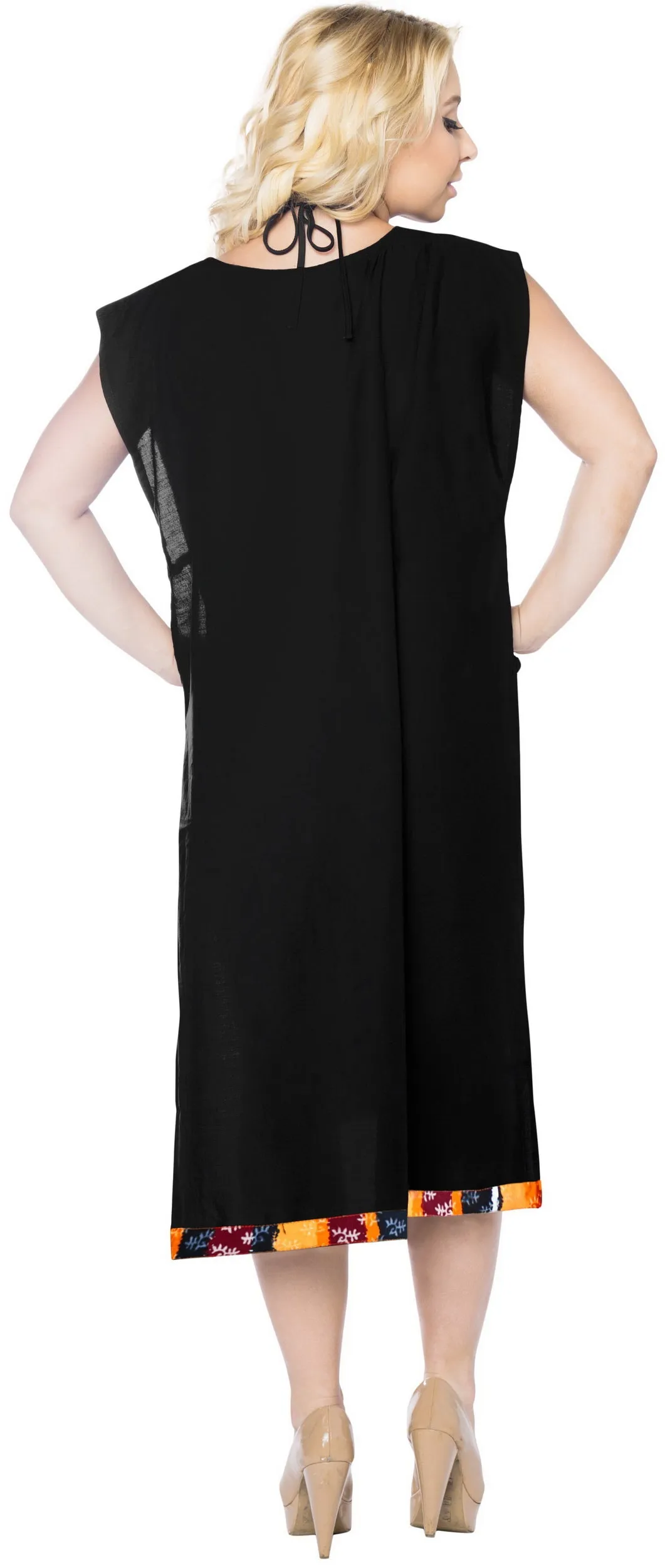 LA LEELA Women Beach Swimsuit for Women's Cover-up printed Bikini Cover-Up Side Cut Green Solid Plain Black