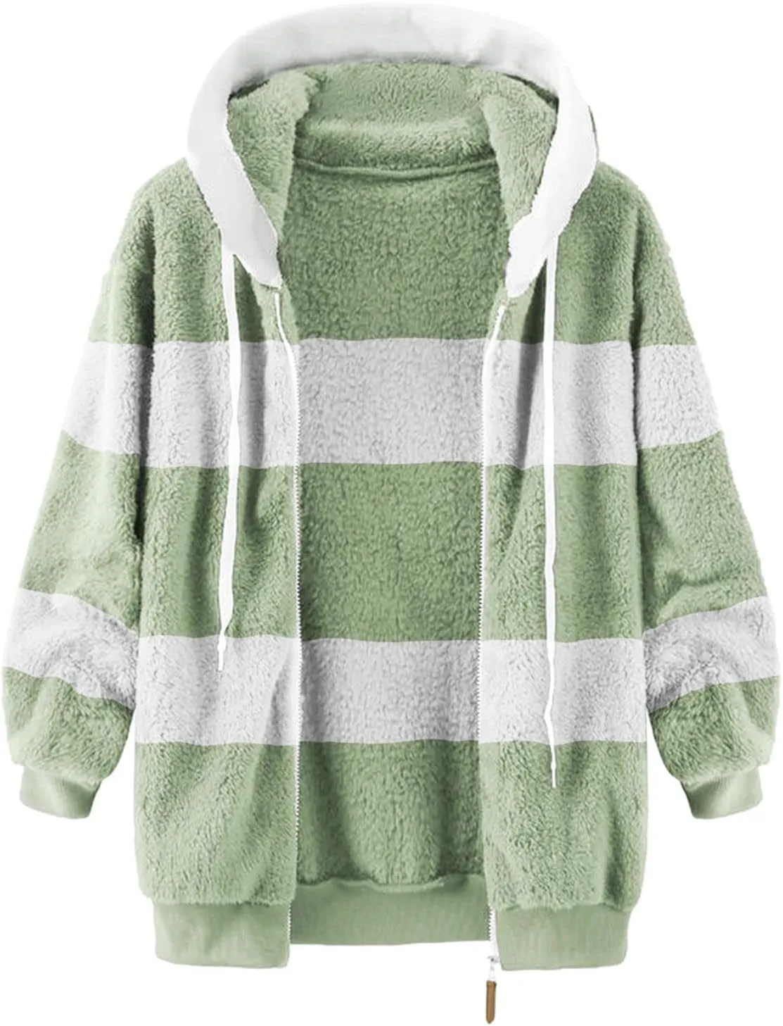 LCMTWX Womens Winter Fuzzy Fleece Jacket Color Artificial Wool Zipper Drawstring Long-Sleeved Hoodie Sweater Coat Hooded
