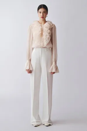 Lora Straight Front Zipper Khaki Floor Length Pants