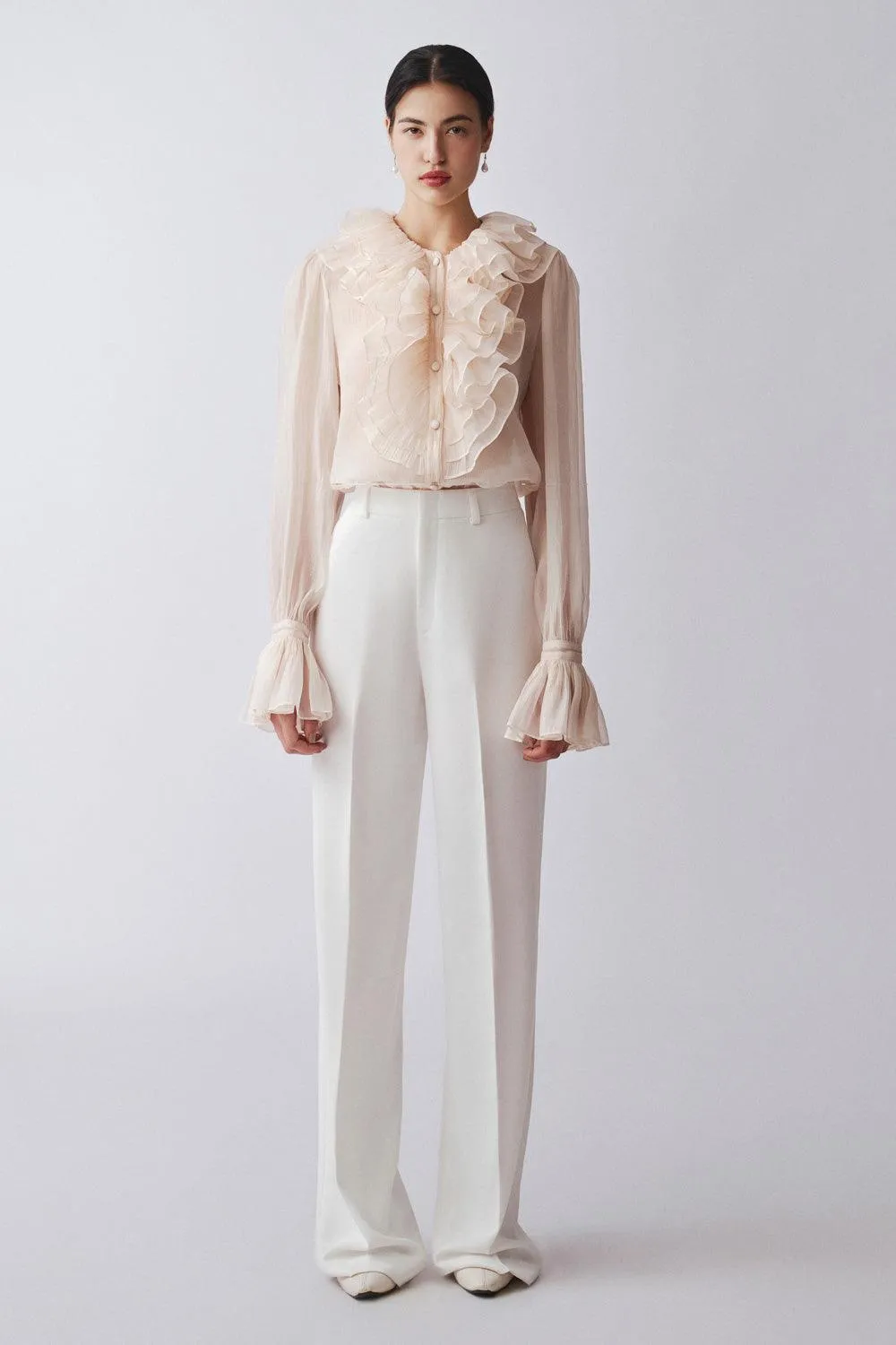 Lora Straight Front Zipper Khaki Floor Length Pants