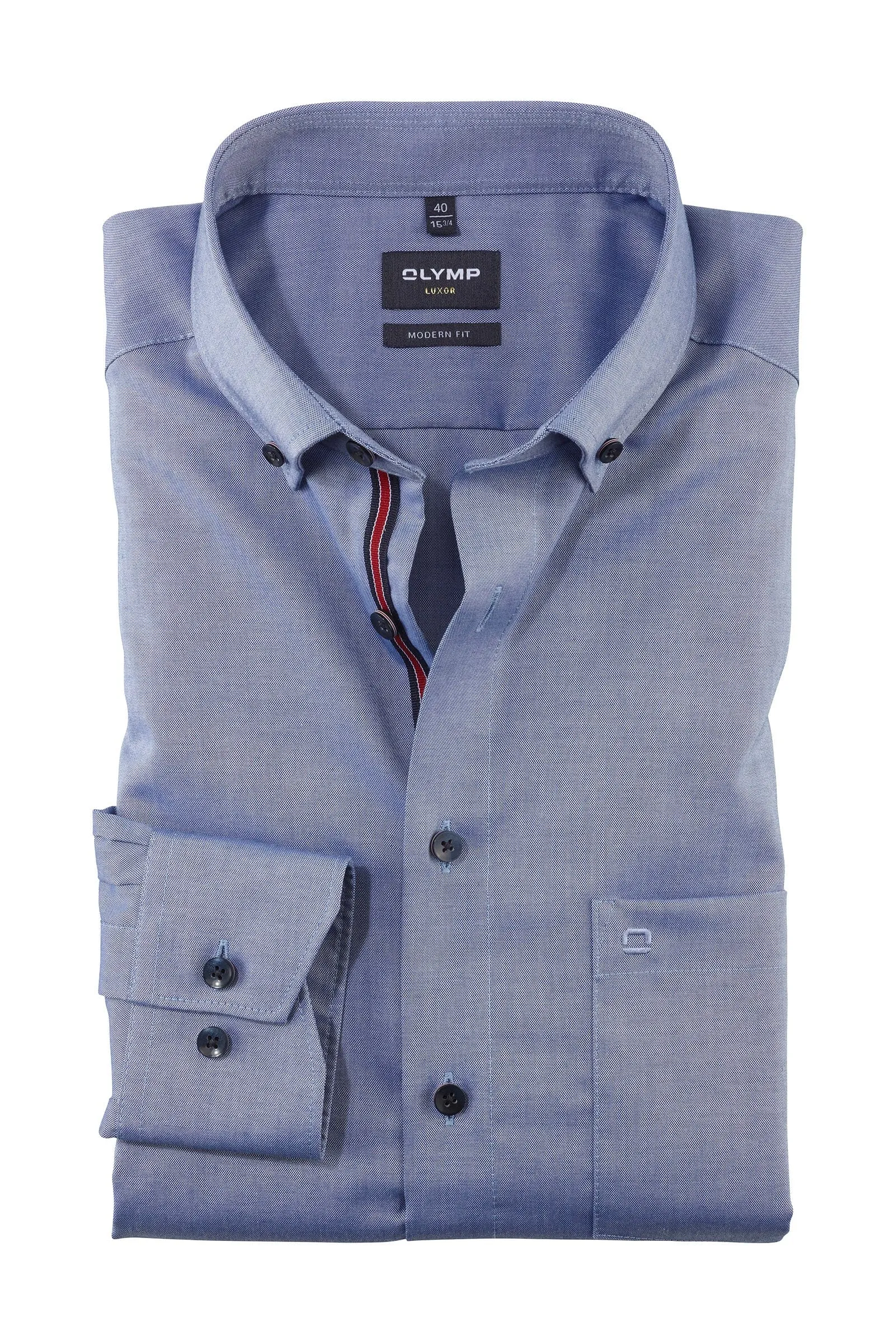 Luxor Modern Fit Long Sleeve Shirt with Trim - Smoke Blue