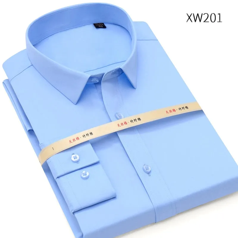 MACROSEA Men Solid Bamboo Fiber Long Sleeve Elastic Non Iron Male Regular-fit Dress Shirt