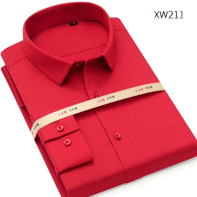 MACROSEA Men Solid Bamboo Fiber Long Sleeve Elastic Non Iron Male Regular-fit Dress Shirt