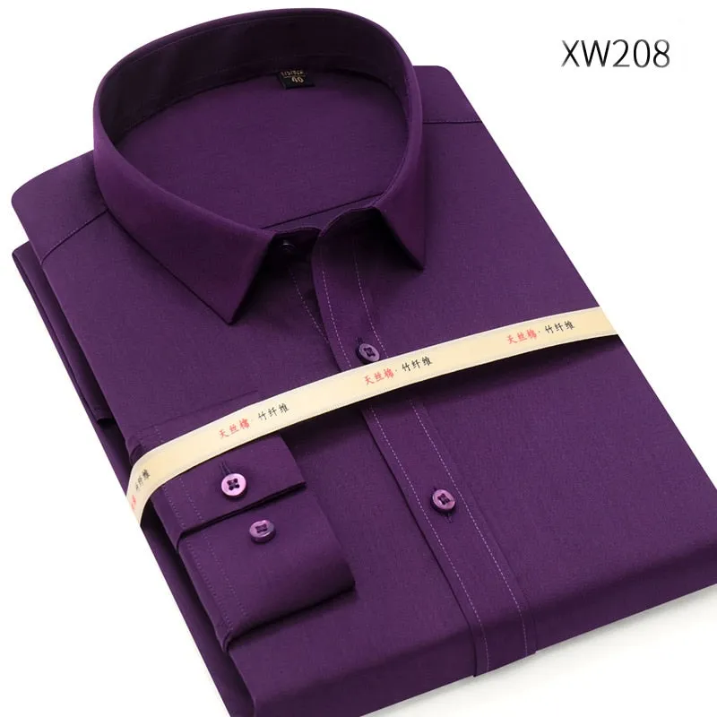 MACROSEA Men Solid Bamboo Fiber Long Sleeve Elastic Non Iron Male Regular-fit Dress Shirt