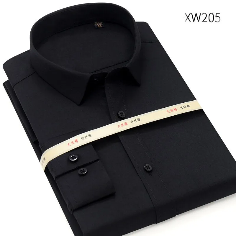 MACROSEA Men Solid Bamboo Fiber Long Sleeve Elastic Non Iron Male Regular-fit Dress Shirt