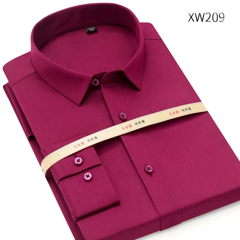 MACROSEA Men Solid Bamboo Fiber Long Sleeve Elastic Non Iron Male Regular-fit Dress Shirt