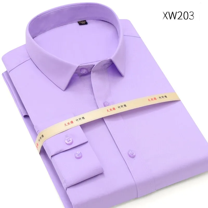 MACROSEA Men Solid Bamboo Fiber Long Sleeve Elastic Non Iron Male Regular-fit Dress Shirt