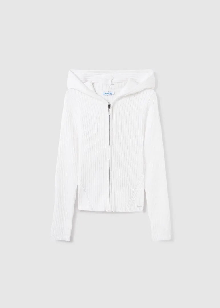 Mayoral Girls Ribbed Knit Hooded Cardigan in White : Size 8 to 18